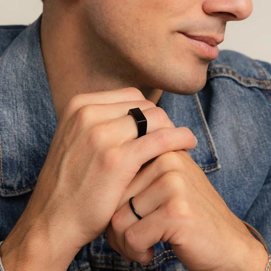 Minimalist Geometric Square Ring – Gold-Tone Stainless Steel, Office Chic Daily Jewelry