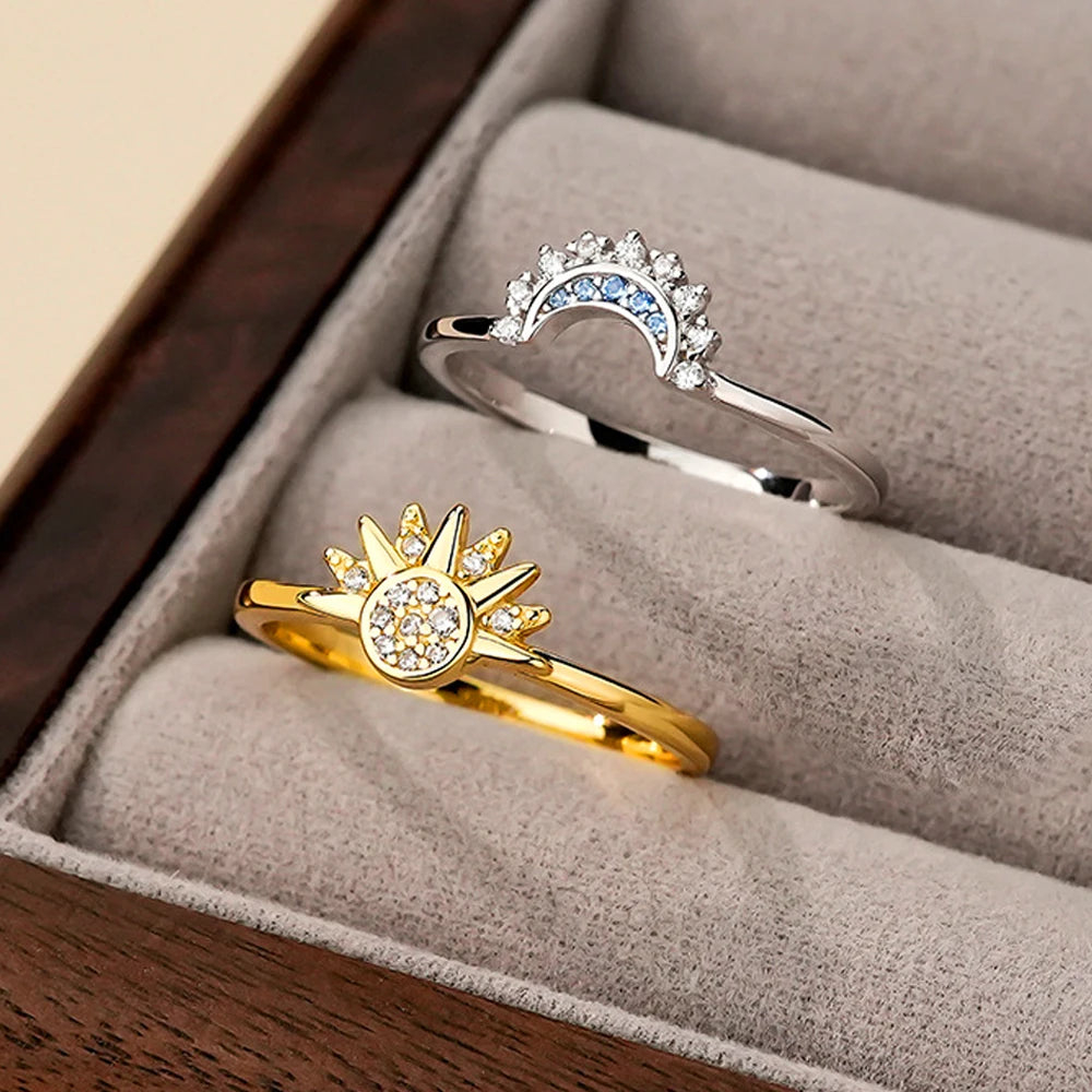 Sun and Moon Couple Ring Set for Women Celestial Jewelry