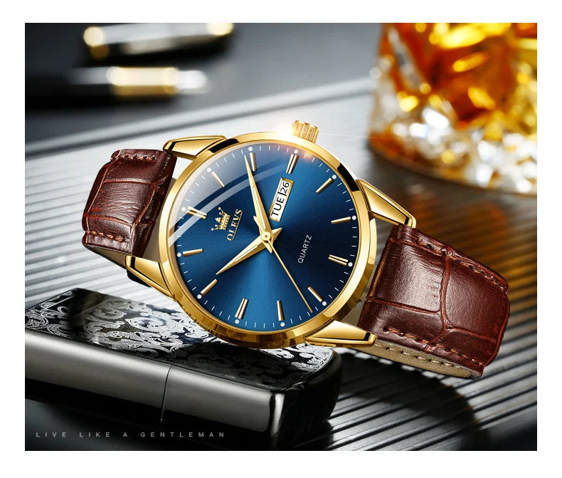 Classic Quartz Watch for Men Waterproof Leather Strap