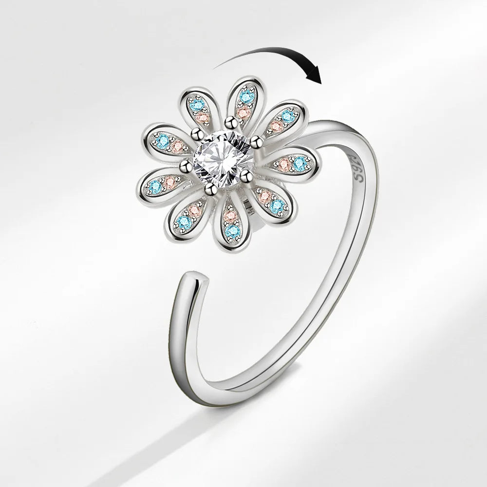 925 Sterling Silver Flower Adjustable Ring Inspired Gift for Her