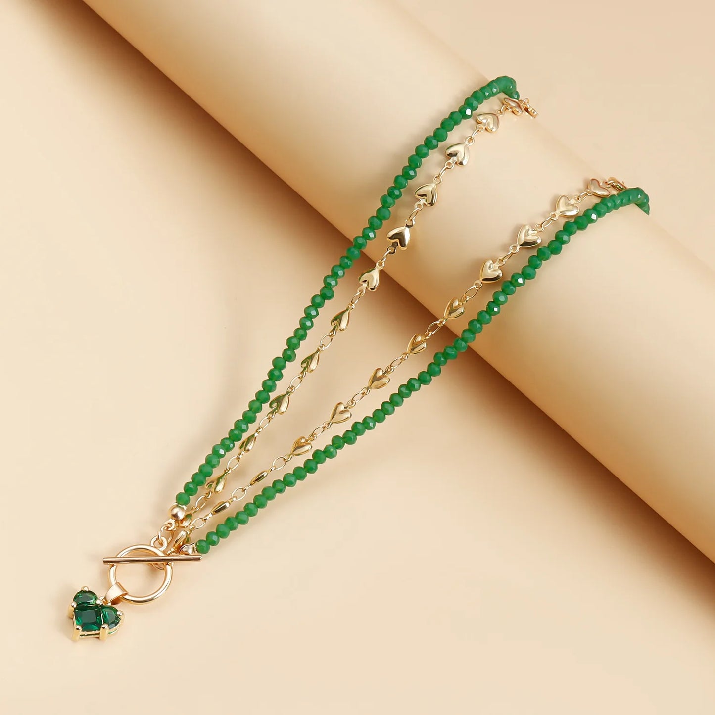 Black Beaded Choker Necklace Gold Heart Clasp Fashion Jewelry for Women