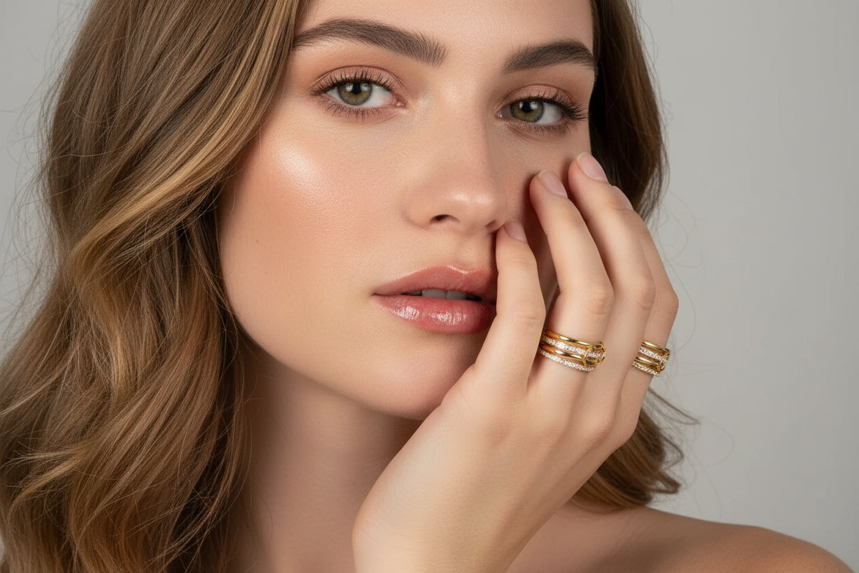 A Niche Two-Color Four-Ring Copper Jewelry Ring, Hypoallergenic, Ins Style, Stacking Artifact, Suitable For Young Women